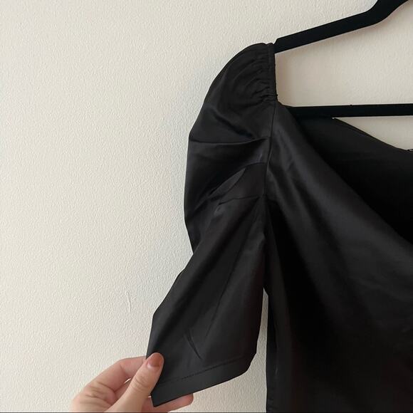 Nasty Gal Black Satin Puff Sleeve Cowl Neck Top - Picture 2 of 6